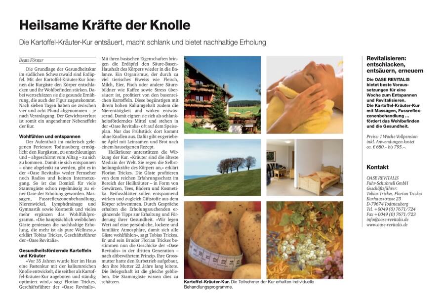 Artikel über die Oase Revitalis, erschienen in der Basler Zeitung
